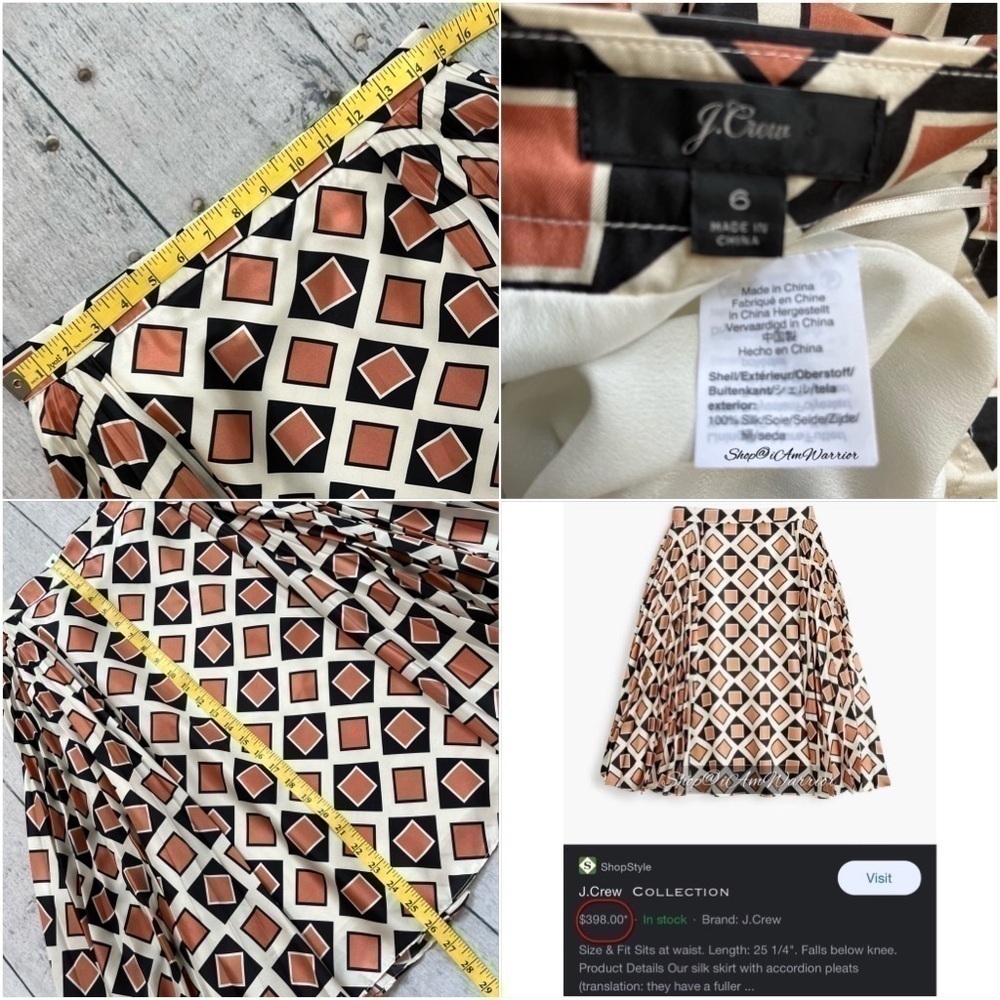 J.Crew Collection 2PC geo print silk blouse + pleated midi skirt shop@iamwarrior - Picture 13 of 14